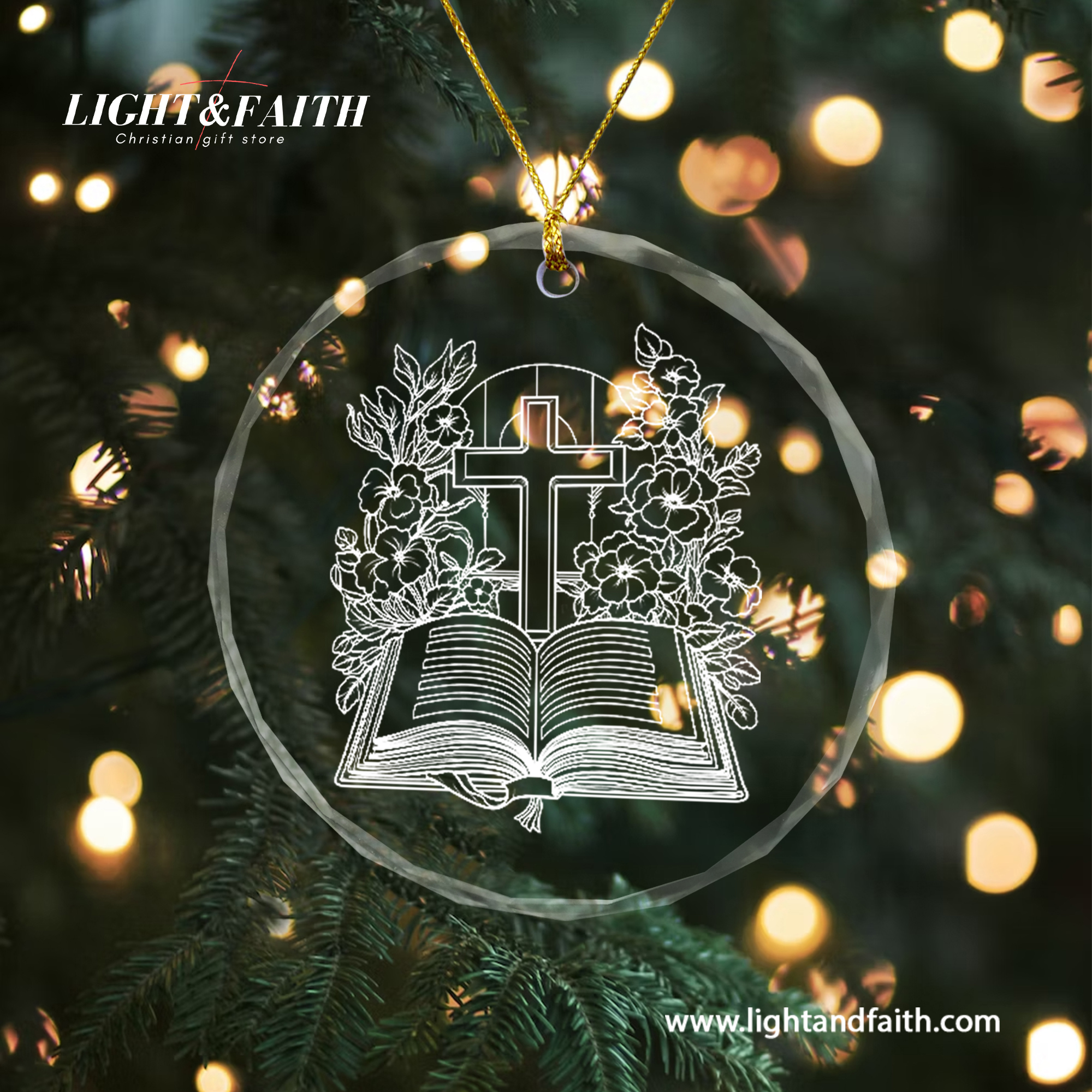 Bible and Cross Glass Ornament, Christian Faith Decoration, Religious Christmas Ornament, Scripture Home Decor, Spiritual Gift for Believers DCLAF71